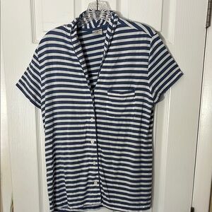 SOMA nautical blue white striped pajama top buttonup chest pocket short sleeve M